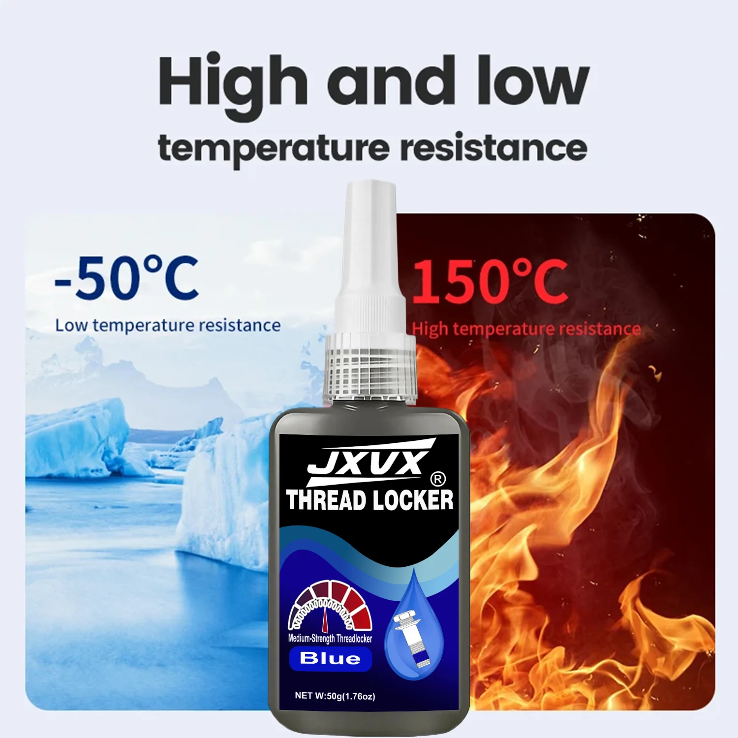 Blue/Red Medium to High Strength Threadlocker Quick-Drying Screw Locking Agent 50ml Anaerobic 243/271 Thread Locking Liquid Strong Anti-Slip Thread Fixing Adhesive Impact-Resistant, Anti-Loosening,  Rust-Proof.