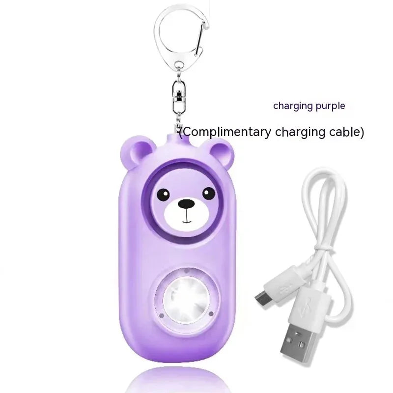 Bear Style Emergency Alarms,Security Alarm Keychain Protective Devices Personal Siren Ring with LED Light,130Db