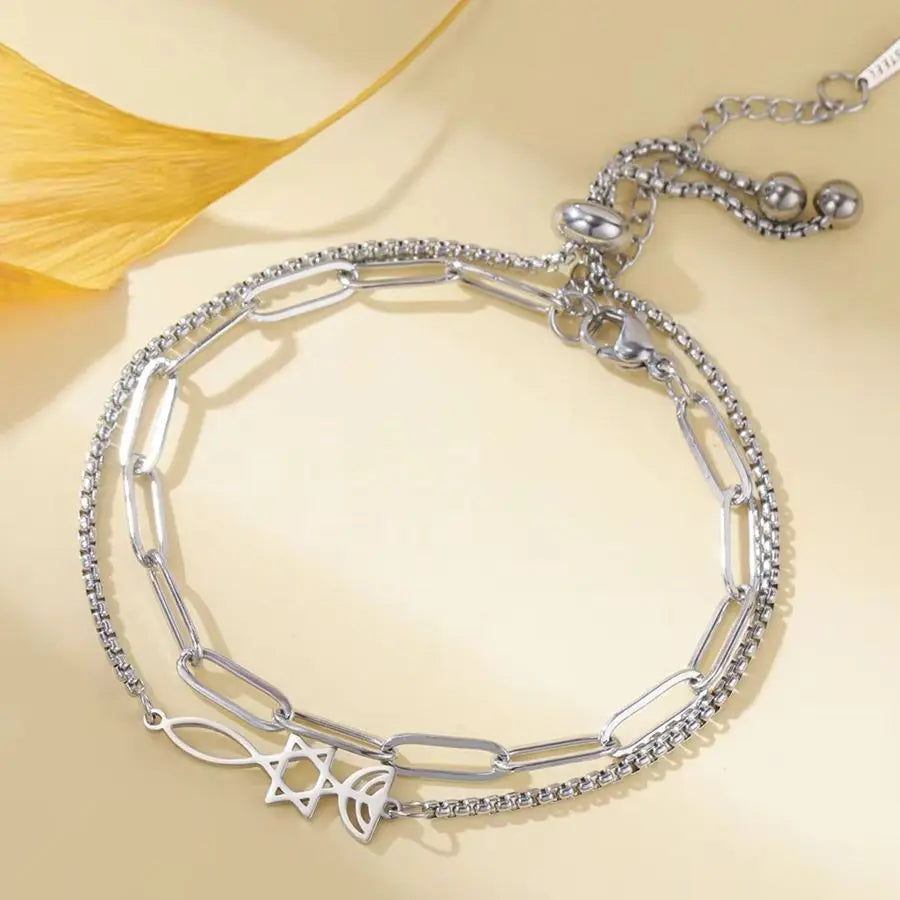 Dawapara Messianic Seal of Jerusalem Bracelet Jewish Star of David Menorah Religious Judaism Hanukkah Gifts Stainless Steel