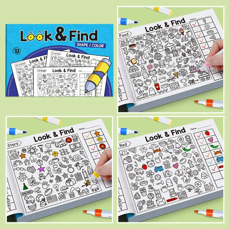 Children's Hidden Object Coloring Book Kids Find Items Coloring & Drawing Book Educational Flashcard, Handwriting Exercise Book