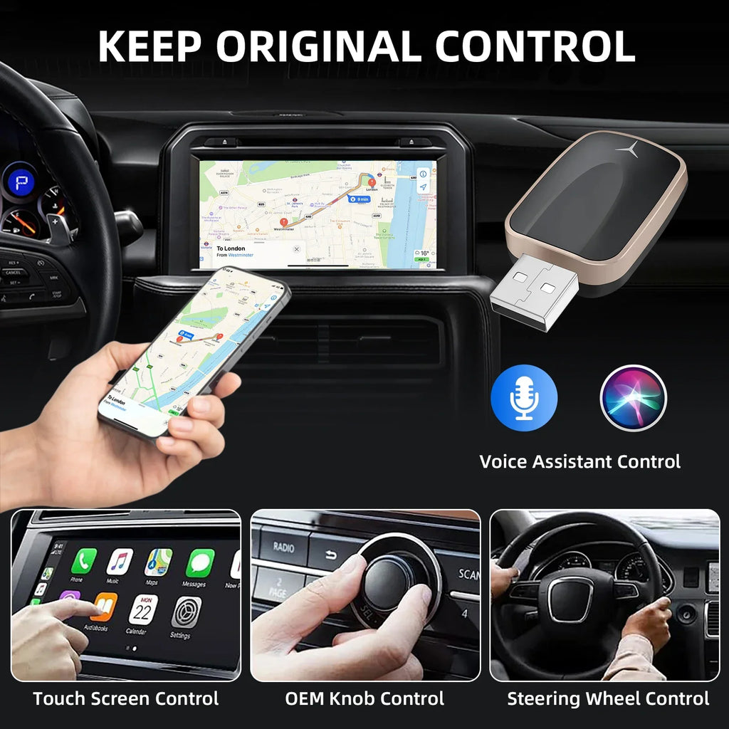 2026 2-in-1 Wireless CarPlay Android Auto Adapter for Factory Wired Cars with 5G WiFi Bluetooth 5.0 Plug and Play OTA Upgrade