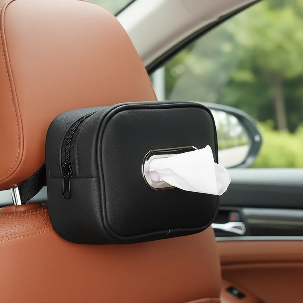 Car Leather Tissue Box Sunshade Backrest Hanging Creative Interior Accessory for Vehicle 1PC