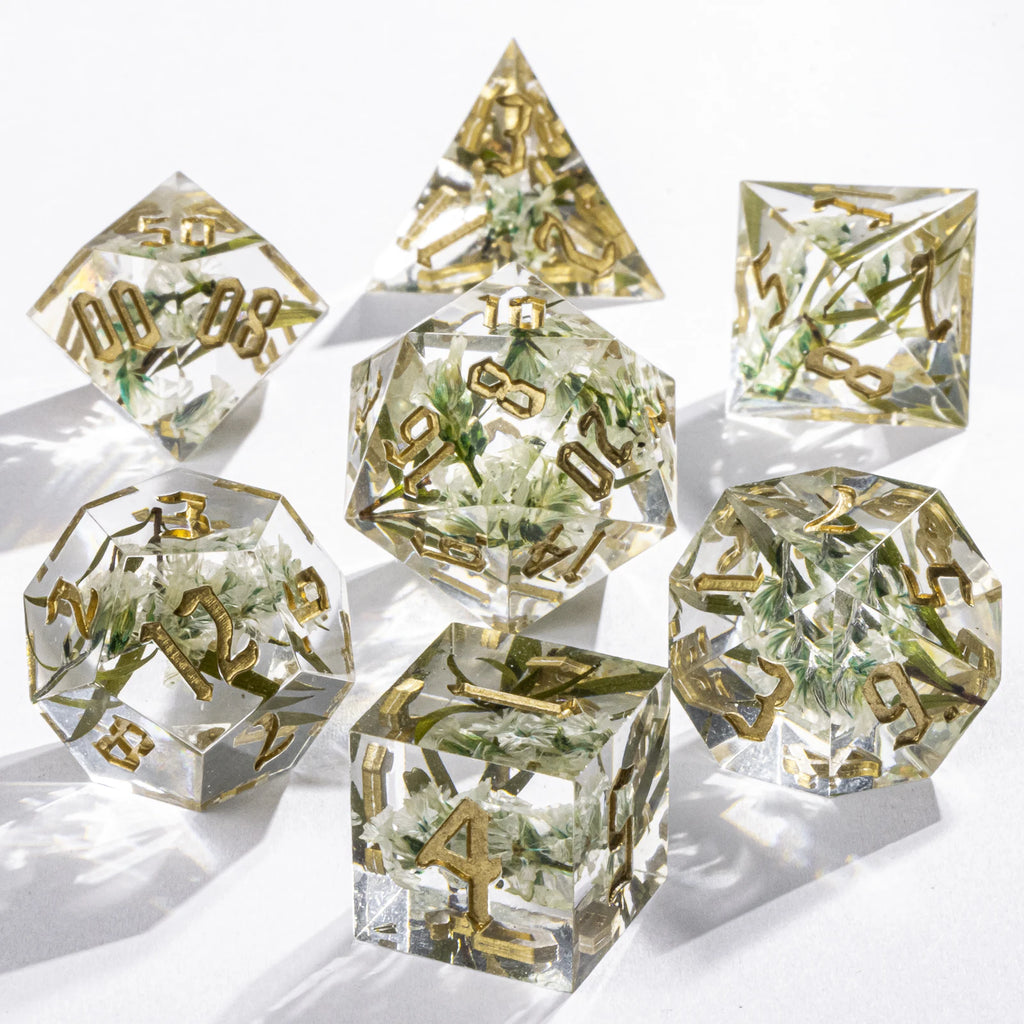 DnD Handmade Resin Dice, Polyhedral Dice Set for Dungeons and Dragons, D and D Dice, Sharp Edged Resin D&D Dice, D20 Dice
