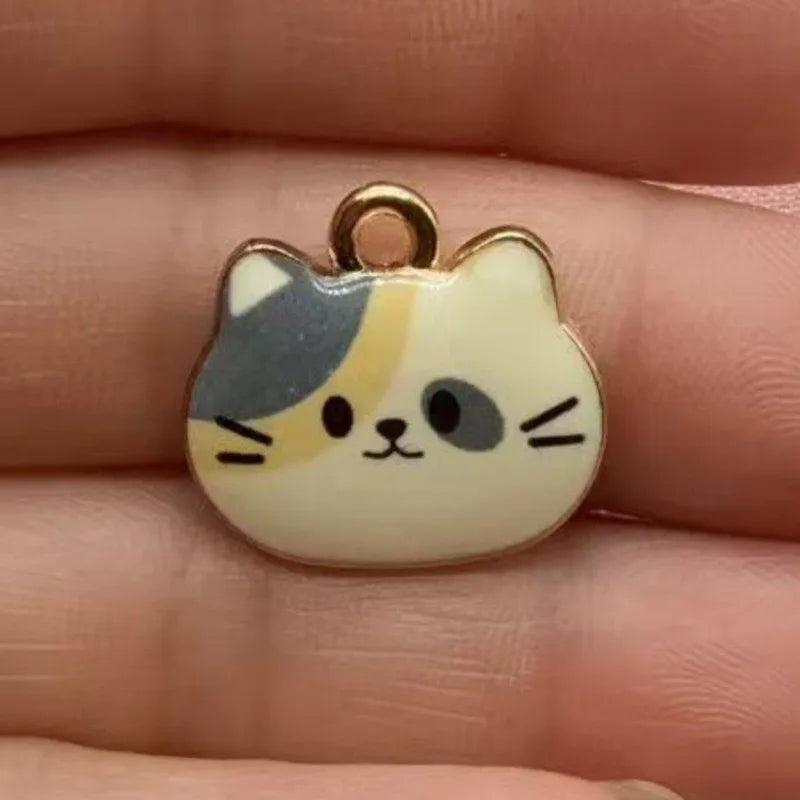 12pcs Printed Cat Head Alloy Drip Oil Pendant, DIY Jewelry Making Earrings, Keychains, Accessories