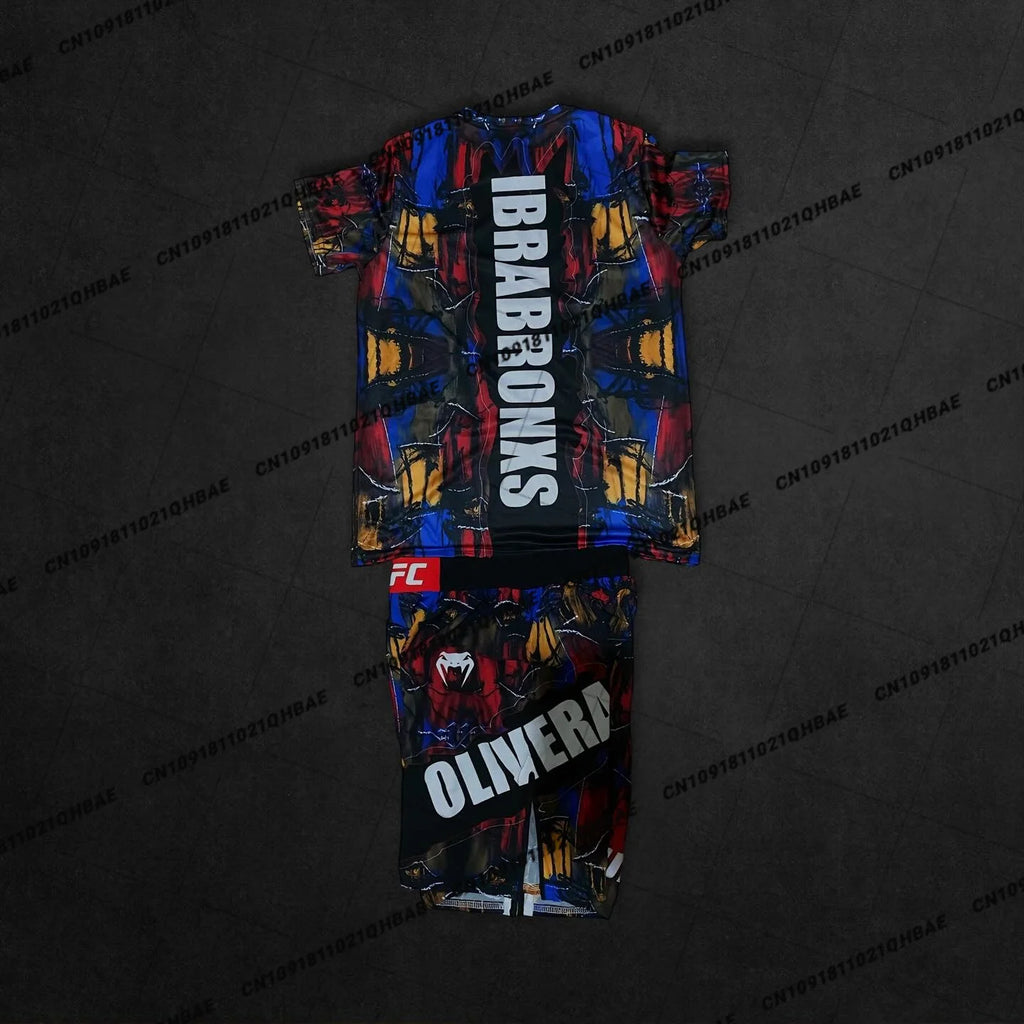 Summer Top Boxer MMA Octagonal Cage Charles Oliveira Tshirt Shorts Set Men Sports Training Running Set Speed drying Fighting Set