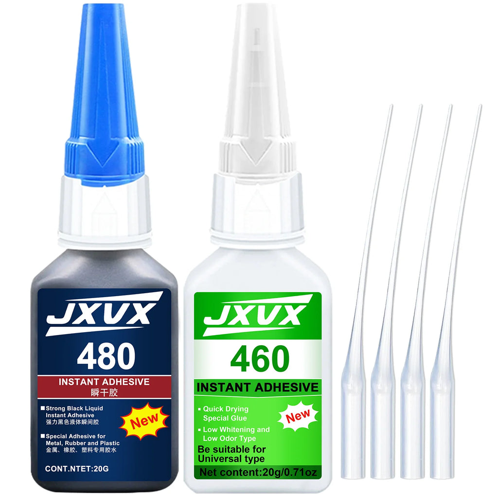 460/480 Black/Clear Super Glue Instant Quick-drying Black CyanoacrylateThick Adhesive Specially Formulated for Rubber, Leather, Tires, and Plastics Strong Bond Liquid Glue Tool 8PCS.
