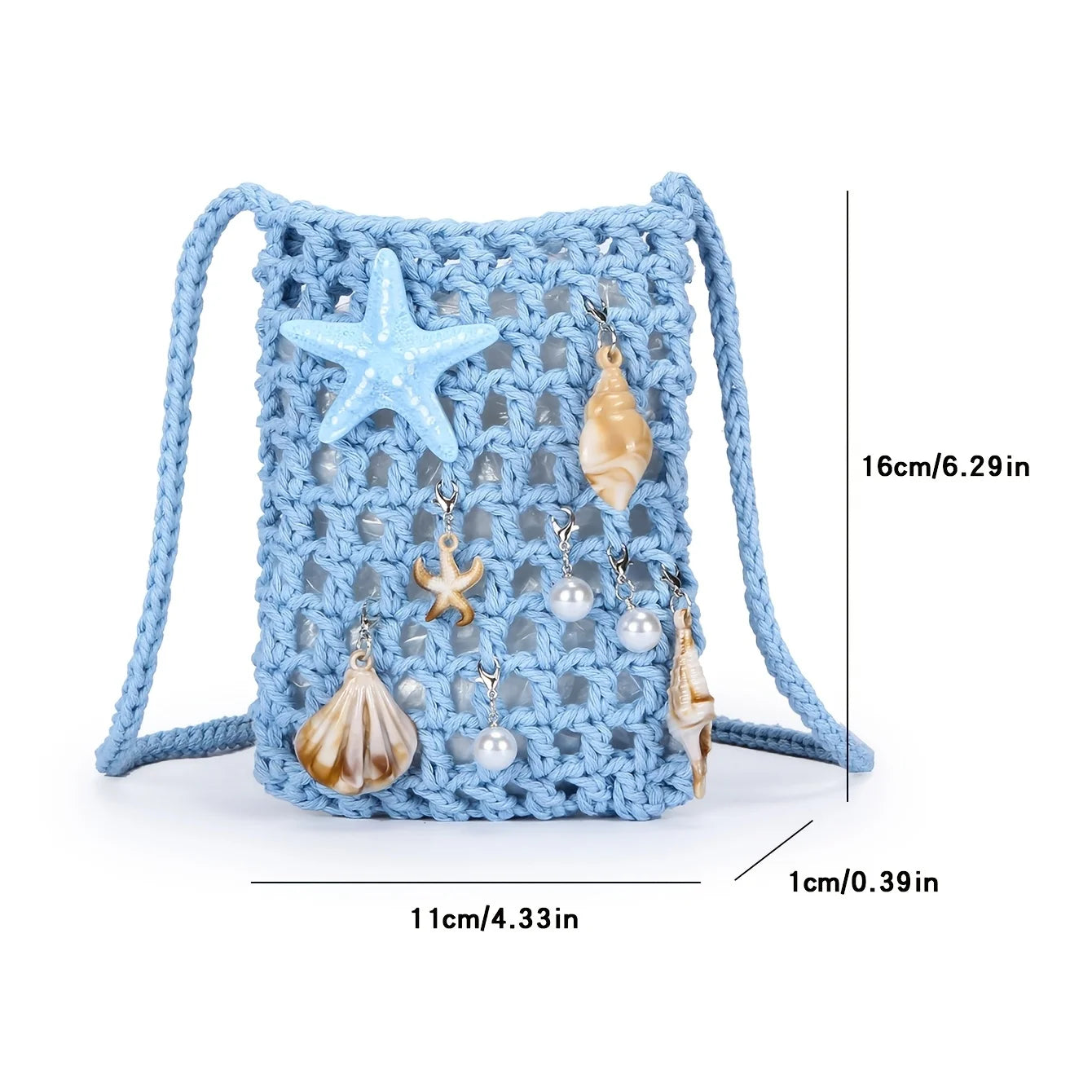 "Crochet Evening Bag w/ Ocean Pendant – Casual Chic for Women, White-Collar, Gifts for Mom, Teacher, Friend."