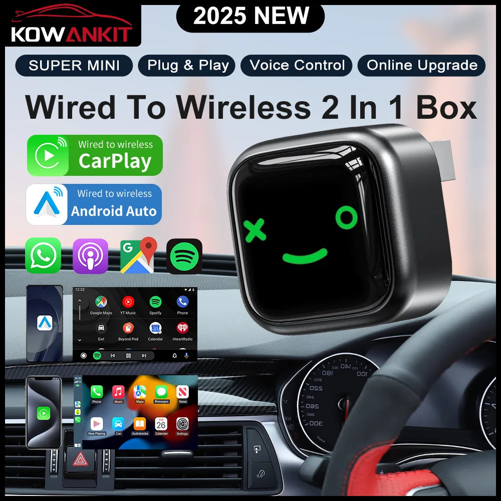 2026 2in1 Wireless Carplay Adapter Android Auto Mini Dongle Fast Setup with WiFi & Bluetooth Connectivity for Car 2016+