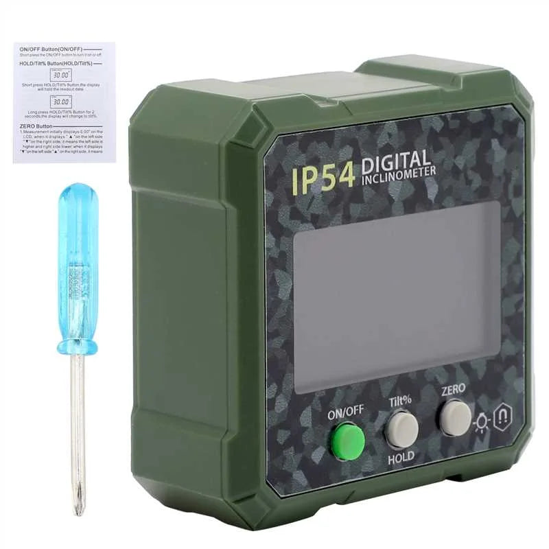 4×90° Magnetic Digital Inclinometer, IP54 Waterproof LCD Electronic Angle Finder, Precision Slope Measuring Tool for Woodworking