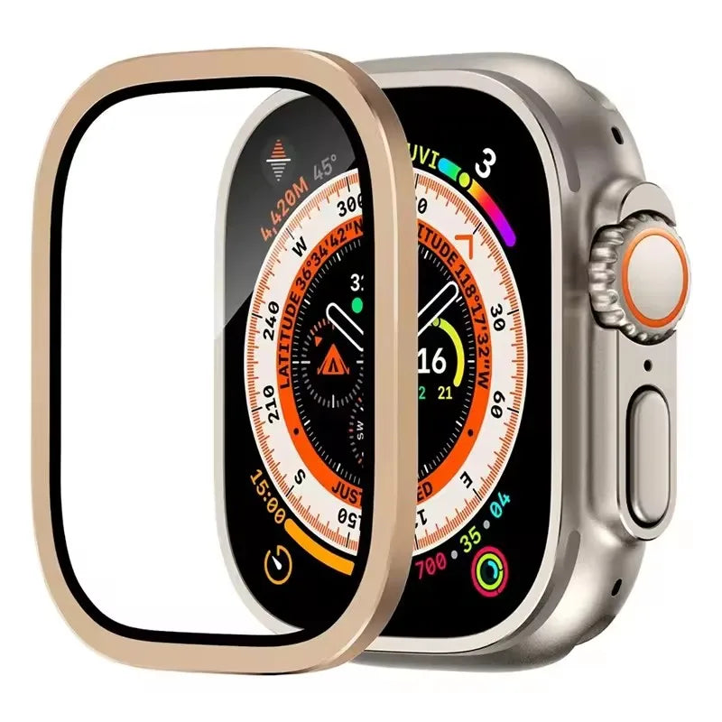 Aluminium Alloy Case+Tempered Glass for Apple Watch Ultra 3 2 1 Anti-Scratch Screen Protector for iWatch Ultra 2 49mm Cover Film