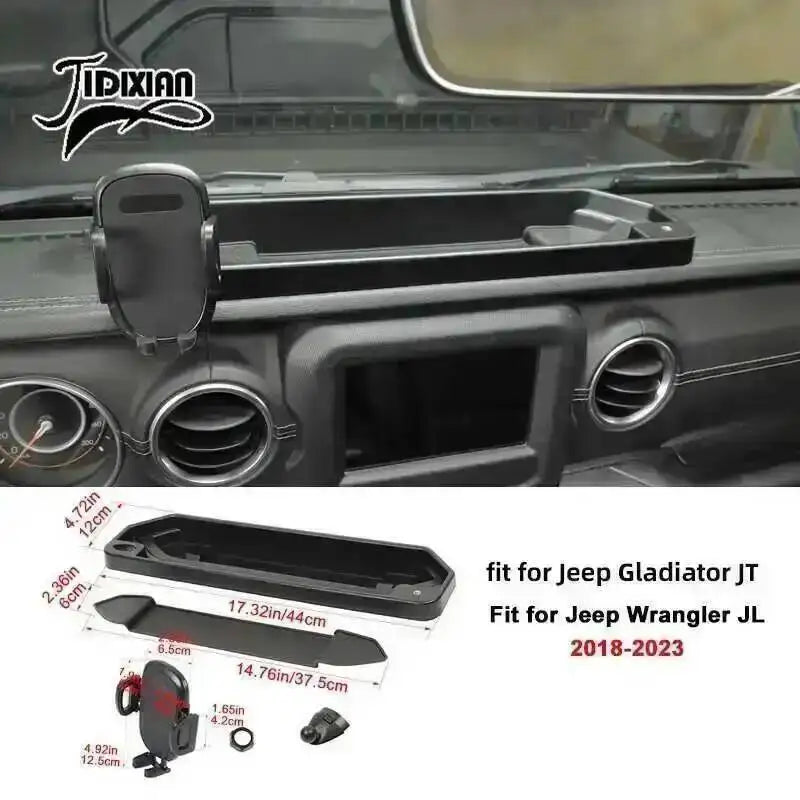 JIDIXIAN for Jeep Wrangler JL 4Xe for Gladiator JT 2018 2019 2020 2021 2022 2023 2024 2025 Dashboard Phone Holder Storage Box