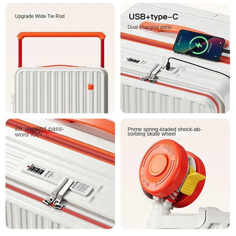 Business Color-Block Travel Suitcase with Front Opening 20-28 inch Wide Handle Luggage Explosion-Proof Zipper Trolley Case