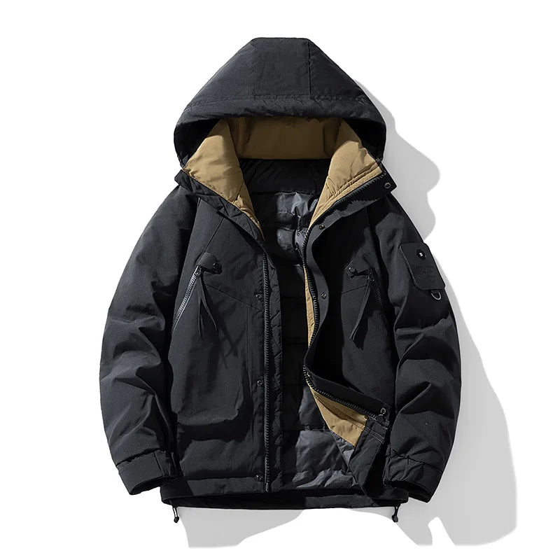2025 High Quality Hooded Hiking Down Coats for Men Solid Color Windproof Warm Outerwear Winter Casual Male Clothes Fashion New