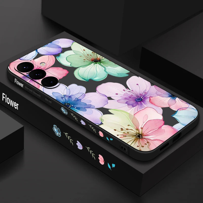 Retro Flower Pattern Phone Case For Samsung Galaxy S26 S25 S24 S23 S22 Ultra S25 FE A57 A17 A56 A16 A55 A54 A15 A36 Soft Cover