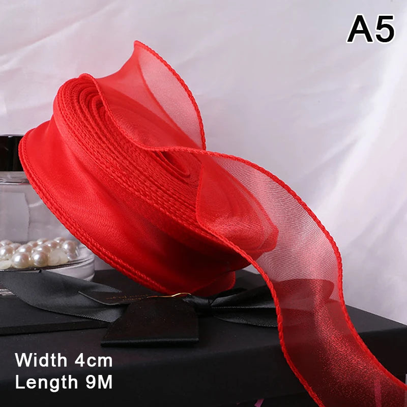 10Yards/Roll Sheer Chiffon Ribbon Organza Satin Ribbons For Gift Wrapping Decoration Wedding Bouquets Wreath Sewing Supplies