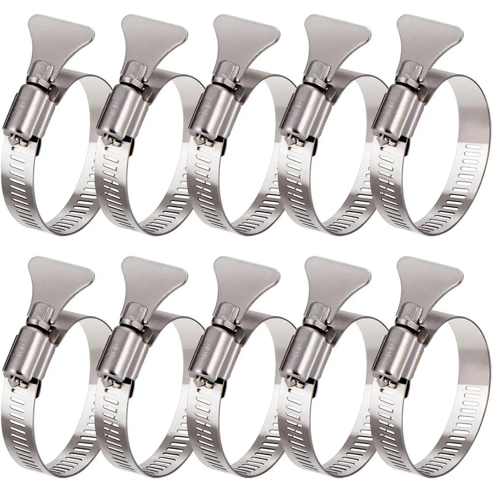 10pcs 304 Stainless Steel Hose Clamp Adjustable Finger Key Clamp Perfect for 6-44mm Pipes Automotive, and Mechanical Application