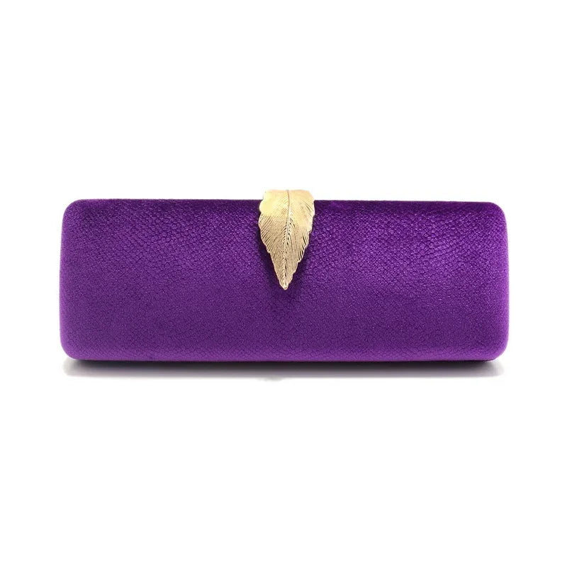 Elegant Ladies' Purple Evenin Clutch Luxury Emerald Serpentine Purse Vintage Leaf Buckle Velvet Wedding Party Dress Handbag