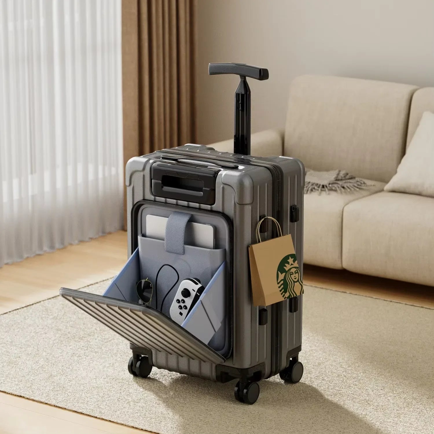 Bunnyfly Kids Front Opening Boarding Case with Spinner Wheels Laptop Trolley Carry on Luggage for Travel Easy to Handle Suitcase