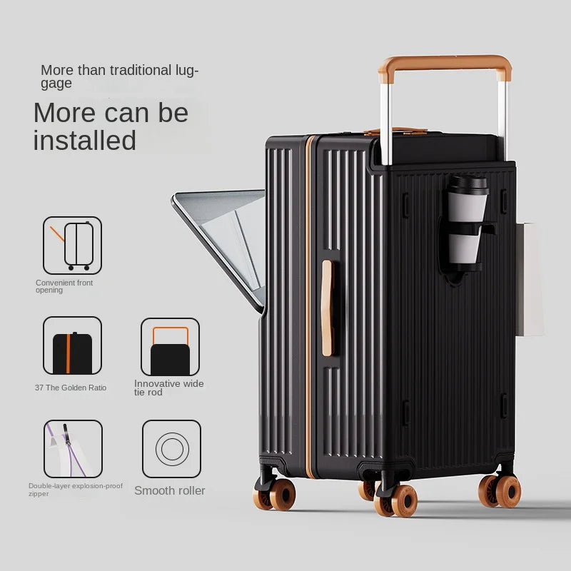 Wide Handle Luggage with Large Capacity Front Opening Travel Suitcase with Multifunction Trolley Case 20/28/30 inch