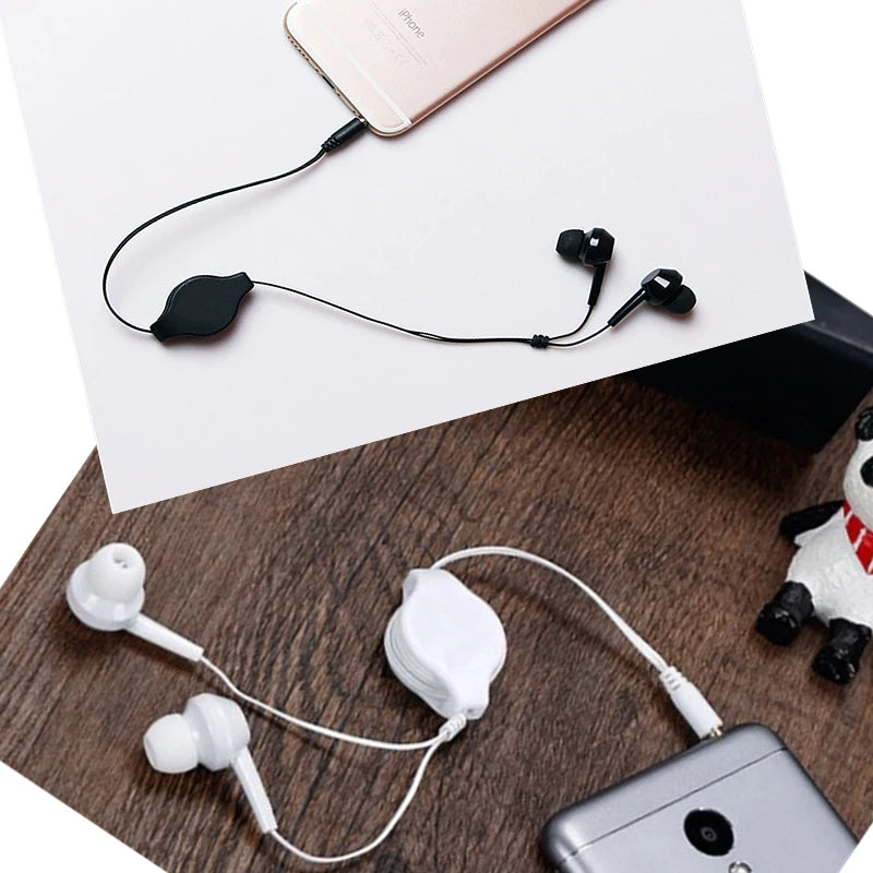 Portable 3.5mm Retractable Cable In-Ear Earphone Carry Headset Extendable Wire Earphone Straight Insert for MP3 MP4 0.8m Cable