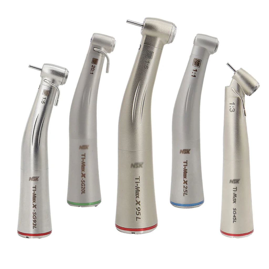 NSK Push Button 1:5 Increase Speed Handpiece Inner Water Spray Red Ring Made in Japan Dental Contra Angle Handpiece Ti Max X95L