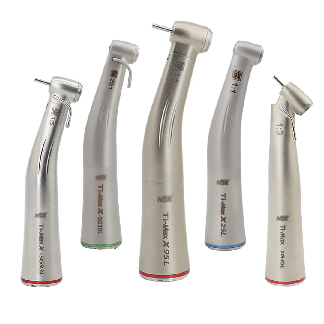 NSK Push Button 1:5 Increase Speed Handpiece Inner Water Spray Red Ring Made in Japan Dental Contra Angle Handpiece Ti Max X95L