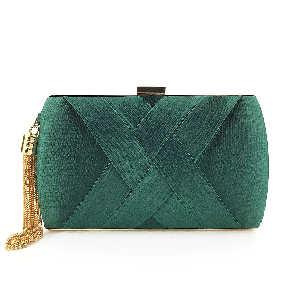 Casual Luxury Silk Fabric Dinner Handbag Tassel Chain Evening Banquet Bag Hand Hold Square Bridal Clutch Bag Wedding