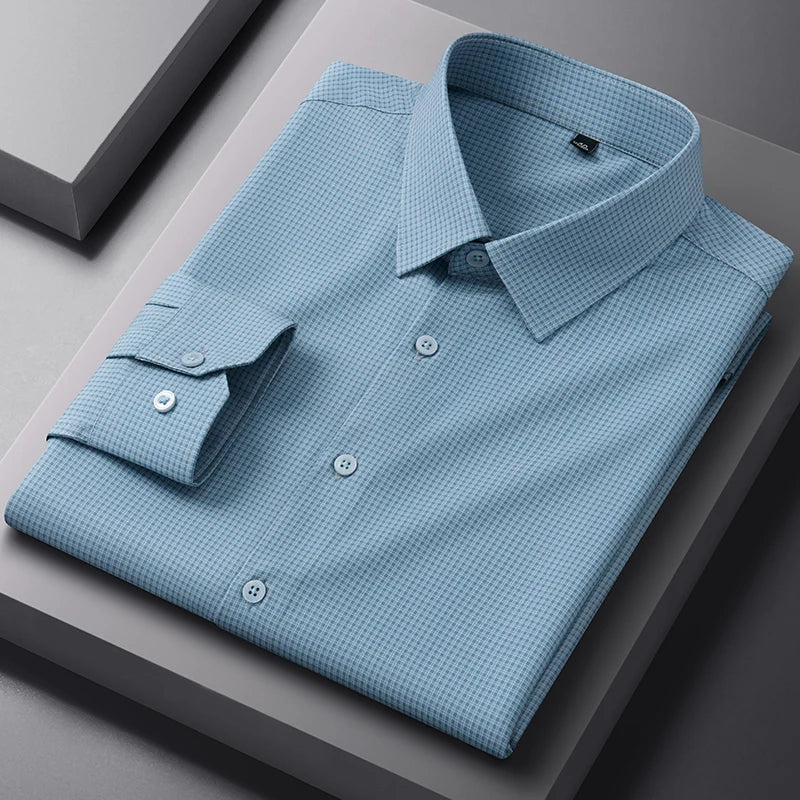 New Anti-Wrinkle Men Shirts Long Sleeves Dress Shirts For Men Slim Fit Camisa Social Business Blouse Plaid Striped Office Shirt