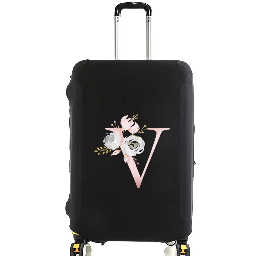 Luggage Case Suitcase Protective Cover Pink Flower Letter Name Pattern Travel Elastic Luggage Dust Cover Apply 18-28 Suitcase