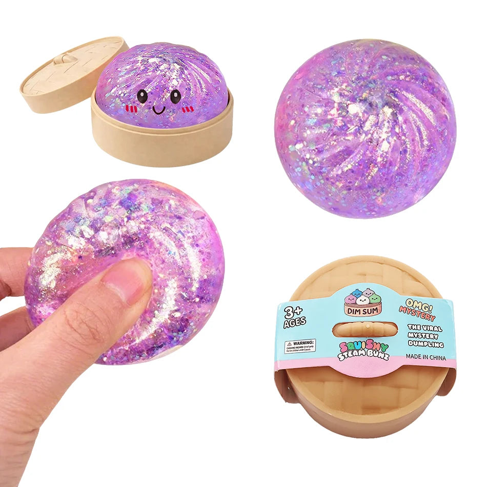 Glitter Dumpling Squishy with Box Mini Dumplings Sensory Squeeze Toy for Stress Relief Random Color Cute