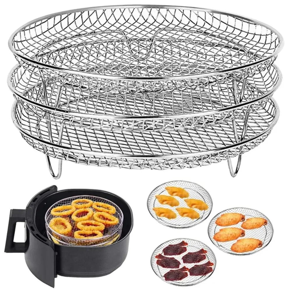 Durable Stackable Air Fryer Rack Non-Stick Stainless Steel Airfryer Tray Grill Basket Kitchen Gadgets