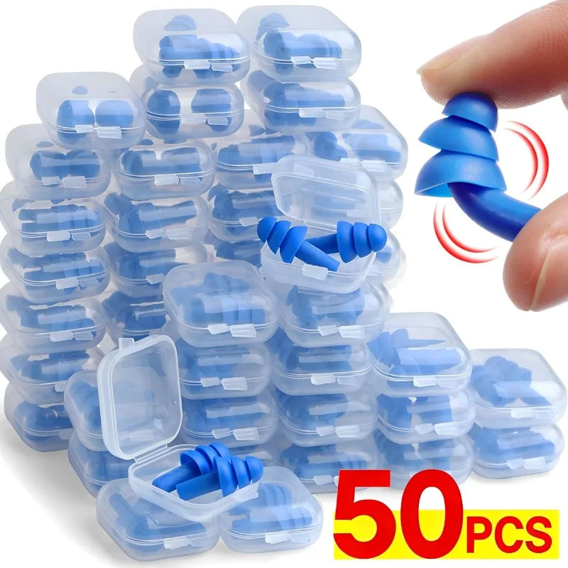2-50Pcs Ear Plugs Sleeping Noise Cancelling Reusable Silicone Sound Block Earplugs Summer Waterproof Swimming Ear Plug with Box