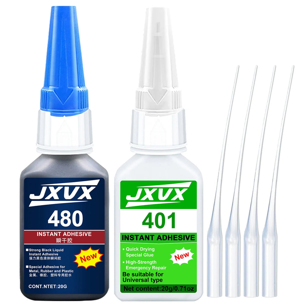 401/480 Clear/Black Super Glue Instant Quick-drying Cyanoacrylate Adhesive Leather Rubber Wood Metal Strong Bond Liquid Glue Tool Used For Diy Handicraft Repair Of Metal, Wood, Plastic and Ceramics.20g