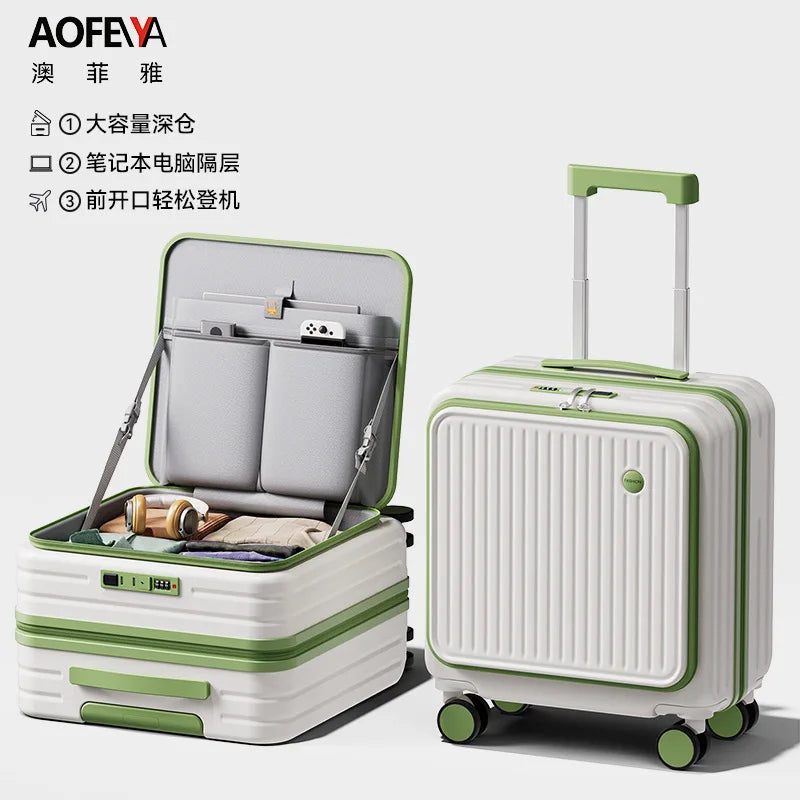 Front Opening Luggage 18 20 Inch Carry On Suitcase Lightweight Spinner Wheels Mini Travel Trolley Case with Laptop Compartment