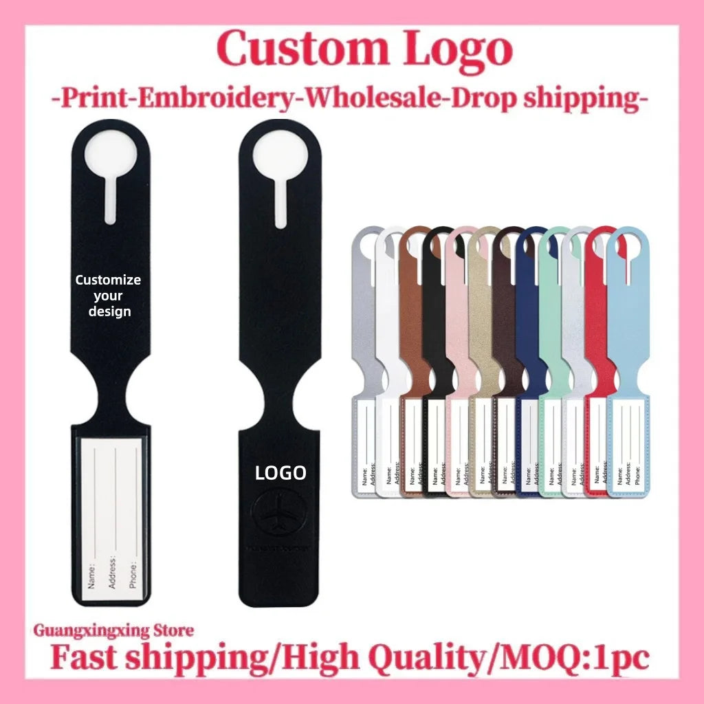 Customized boarding pass PU leather strip hanging luggage tag printed name label suitcase tag
