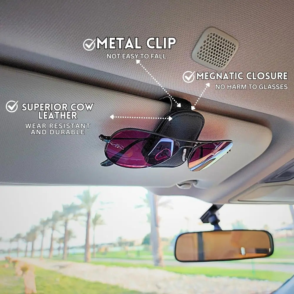 Sunglasses Holder Is Suitable for Car Sunshades Magnetic Leather Sunglasses Clip and Ticket Clip Car Sunshade Accessories