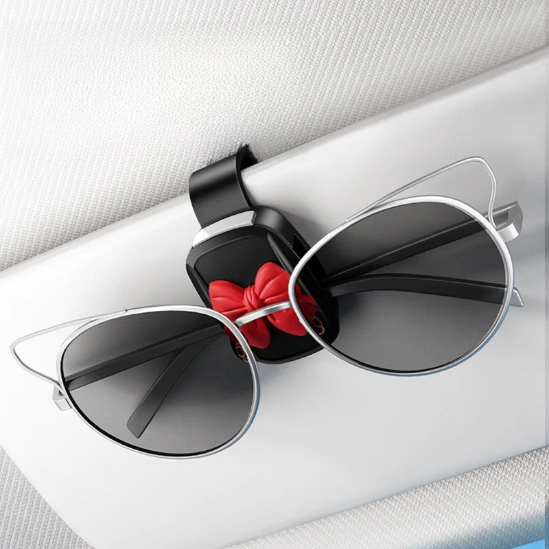 Car Glasses Clip Cute Bowknot Design Multifunctional Storage Holder For Sunglasses And Cards Mount On Car Sun Visor