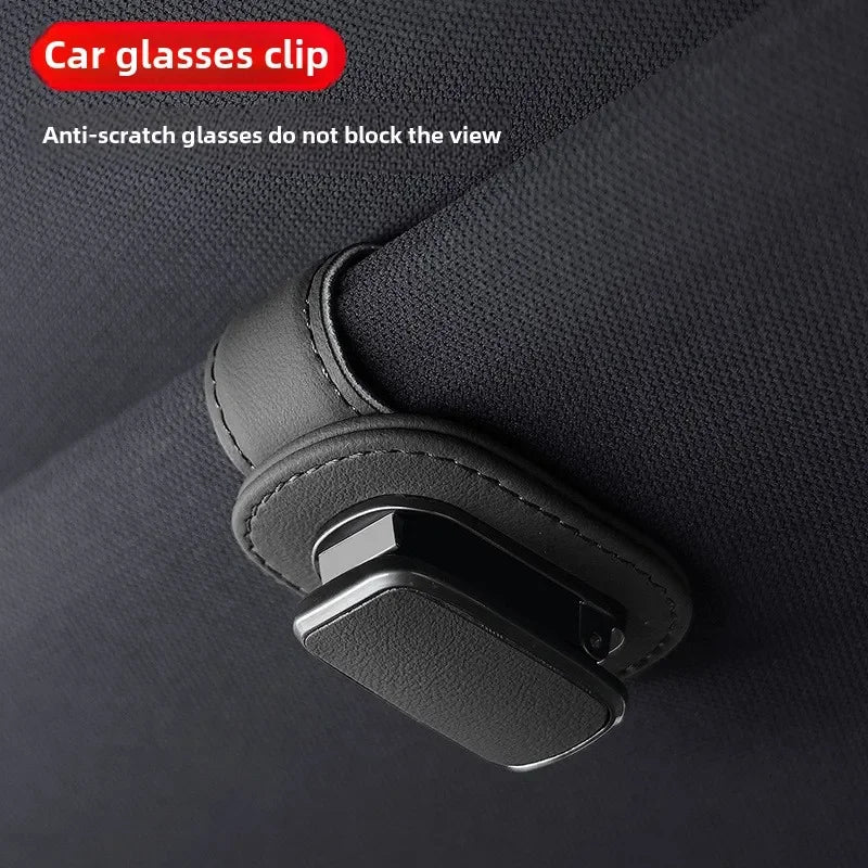 Universal Car Sunglasses Holder Car Metal Leather Clip Card Ticket Holder Auto Sun Visor Glasses Box Decoration Accessories
