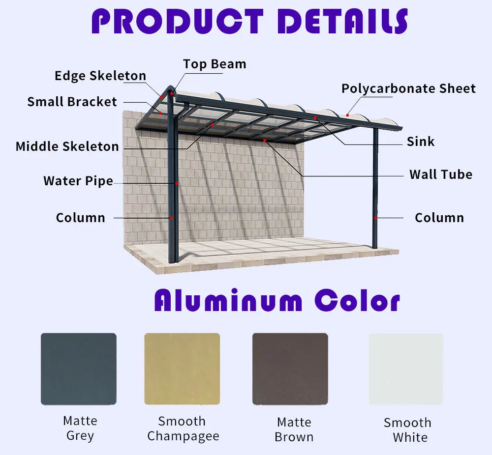Transparent Polycarbonate Window Awning Door Canopy Outdoor Rain Shield UV Protection Porch Patio Cover Sunshade Modern