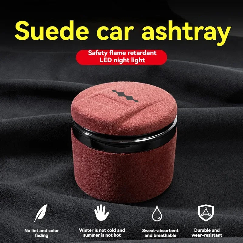 Car Suede Ashtray With Blue-Ray LED Light Creative Ceramic Ashtray Cigarette Holder with logo For BYD Equation Leopard 5 2023 +