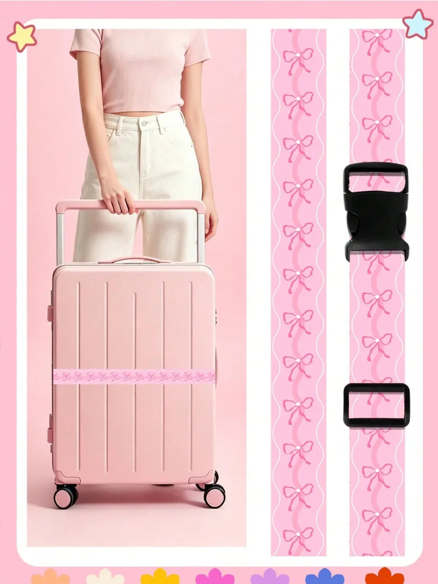 Cute Print Adjustable Luggage Strap for Suitcase, Soft Fabric Travel Belt with Buckle, Lightweight Bag Strap for Women