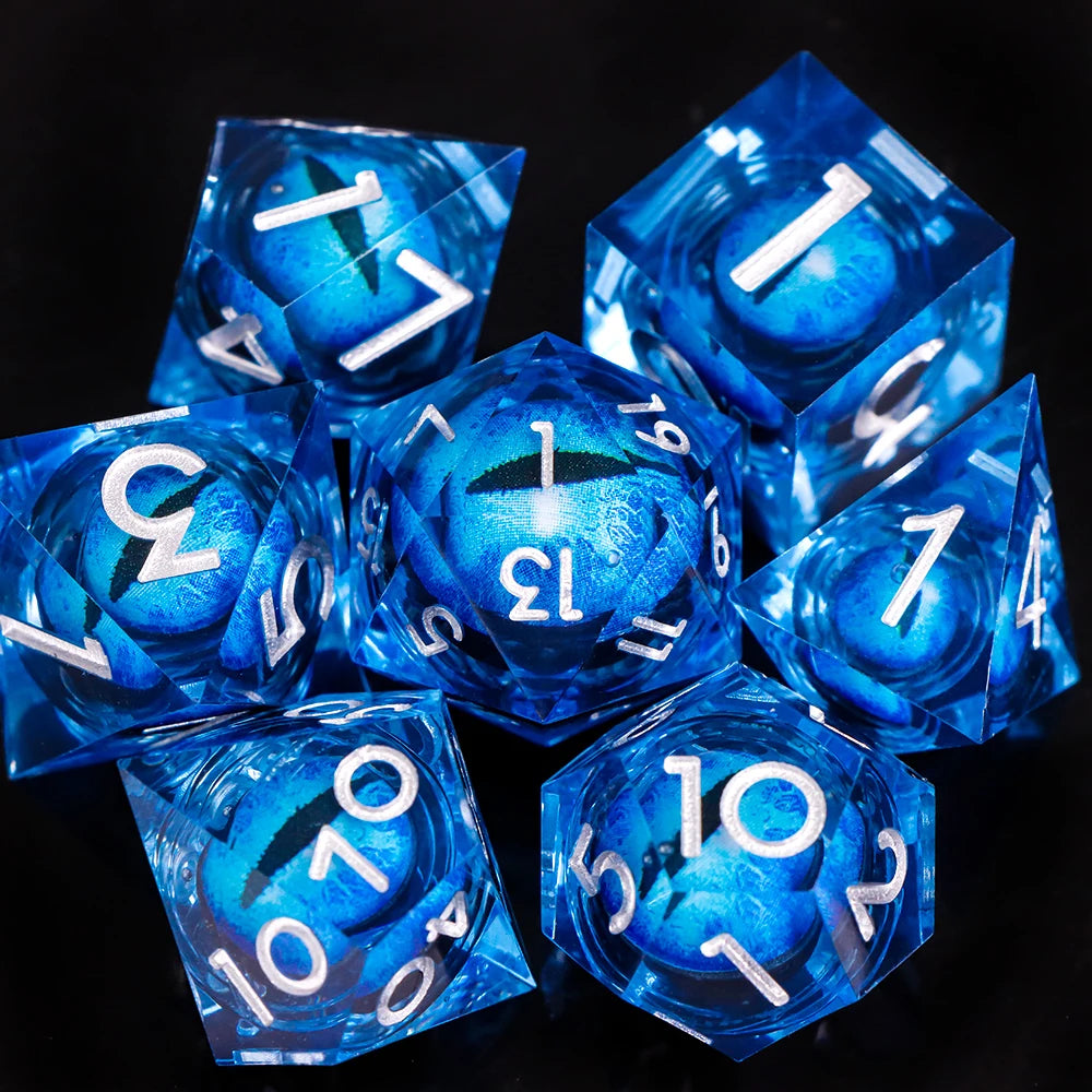 Dragon Eye Dice Set with Full Liquid Core & Sharp Edge | for D&D, Pathfinder RPG | Metallic Resin Dungeon Master Dice | for Gift