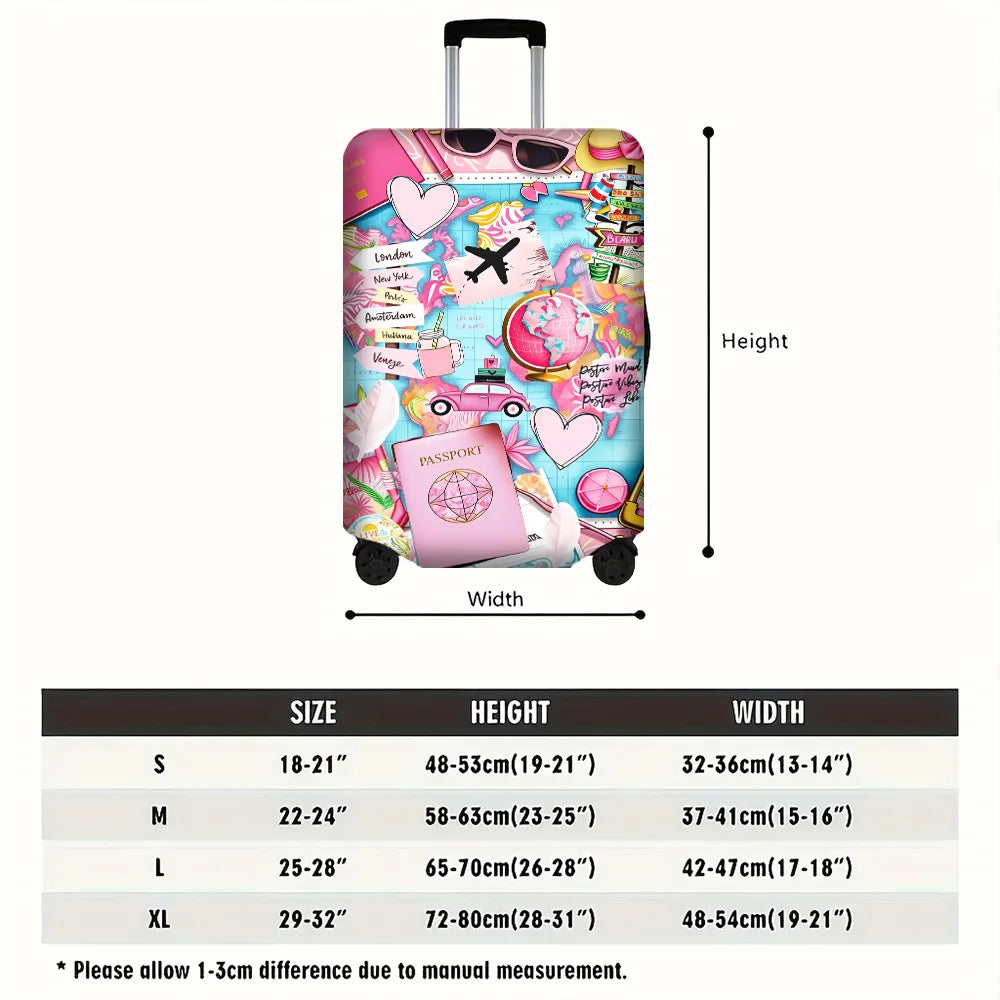 1PC Tropical Pink Travel Collage Print Luggage Cover for luggage sizes 18-32 inches; dust and elastic travel accessories to e