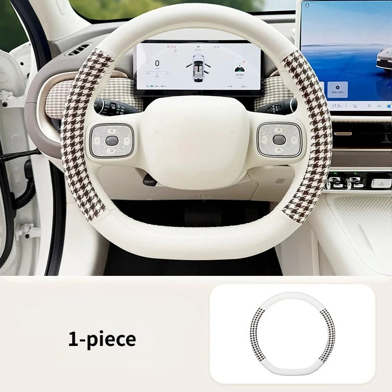 For 2026 GWM ORA 5 Steering Wheel Cover Dual Color Brown White PU Leather Grip Anti-Slip Breathable All Season Protective Cover