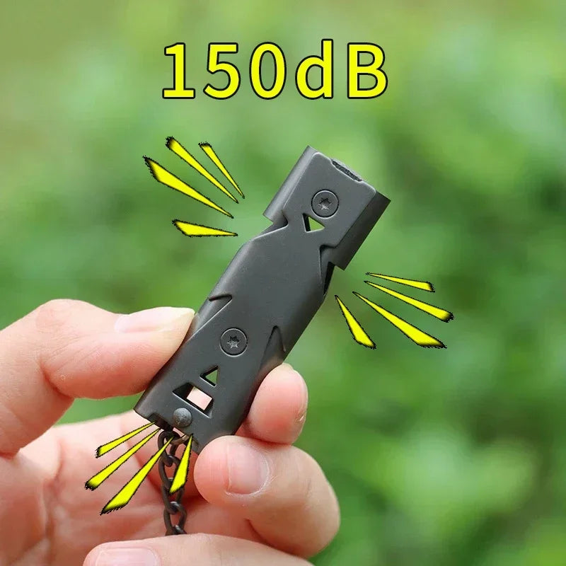 150DB Double Tube High-frequency High Survival Whistle Decibel Outdoor Steel Metal Rescue Survie Accessories Hiking Tool Travel