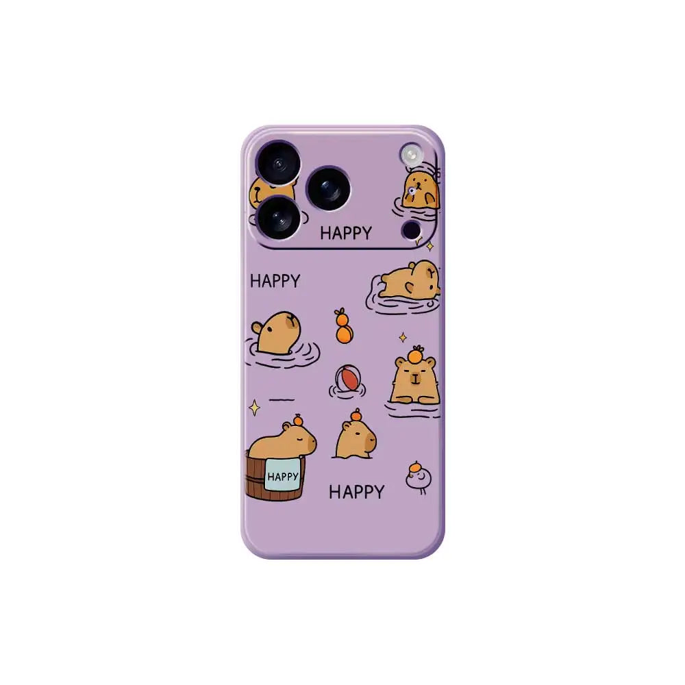 Cartoon Capybara Happy Phone Case For iPhone 17 Pro Max 17 Air 16 15 14 Plus 13 12 11 Pro Max XS Max XR 16E Silicone Soft Cover