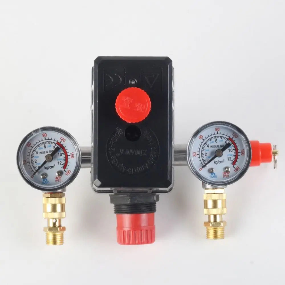 90-120PSI Air Compressor Pressure Valve Kit Dual Pressure Gauges Vertical Switch Air Compressor Control Switch Quick Adjustment