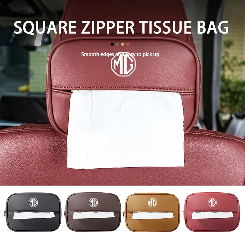 Universal Car Tissue Box Leather Auto Seat Back Tissue Dispenser For MG 6 3 5 7 TF ZR ZS HS GS GT Hector RX5 RX8 350 550