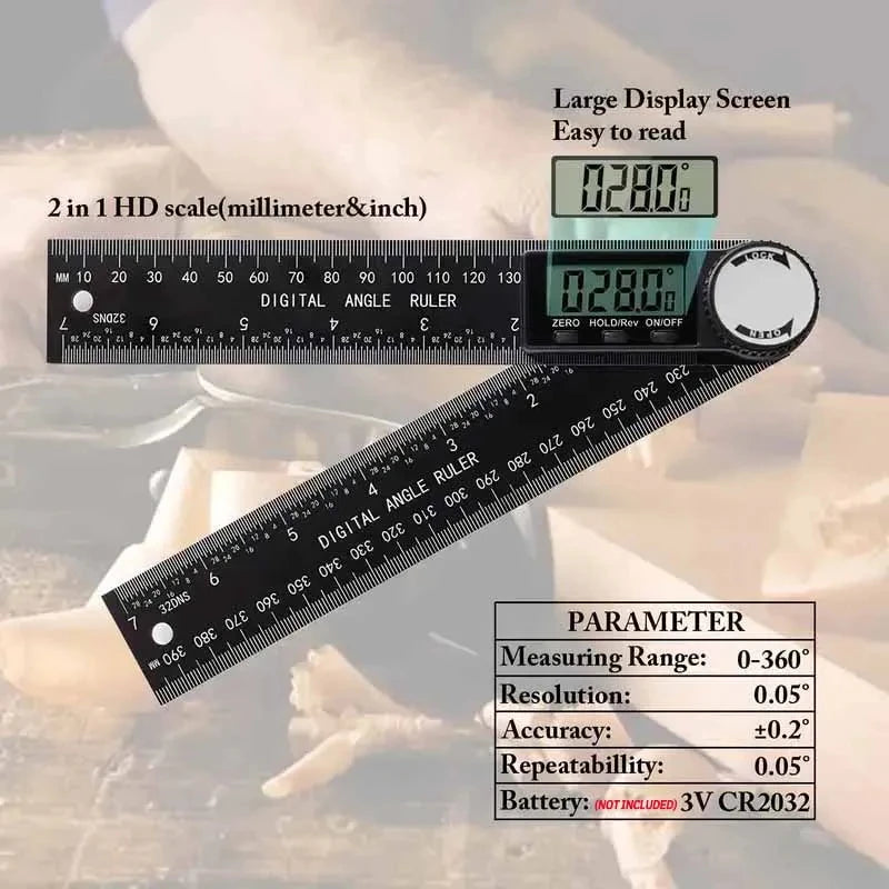 HOMEFISH 1 PC 2 in 1 Digital Angle Detector Scale Suitable for Woodworking Mutifunction Tools Measurement Tools High Accuracy