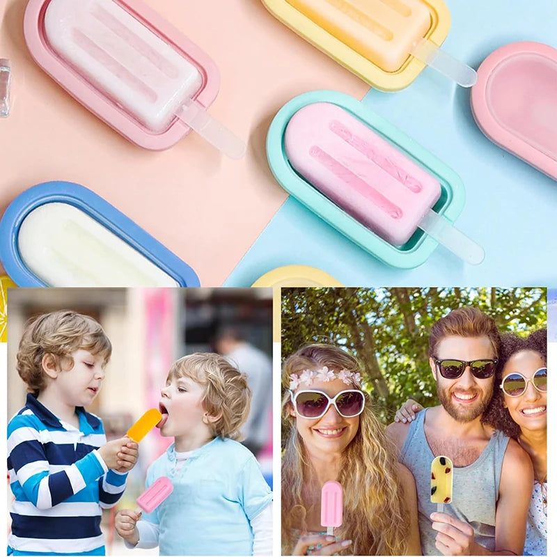 4Pcs Silicone Ice Lolly Moulds with Sticks Reusable Ice Cream Forms Popsicle Mold DIY Ice Cream Maker Ice Cube Mold Kitchen Tool